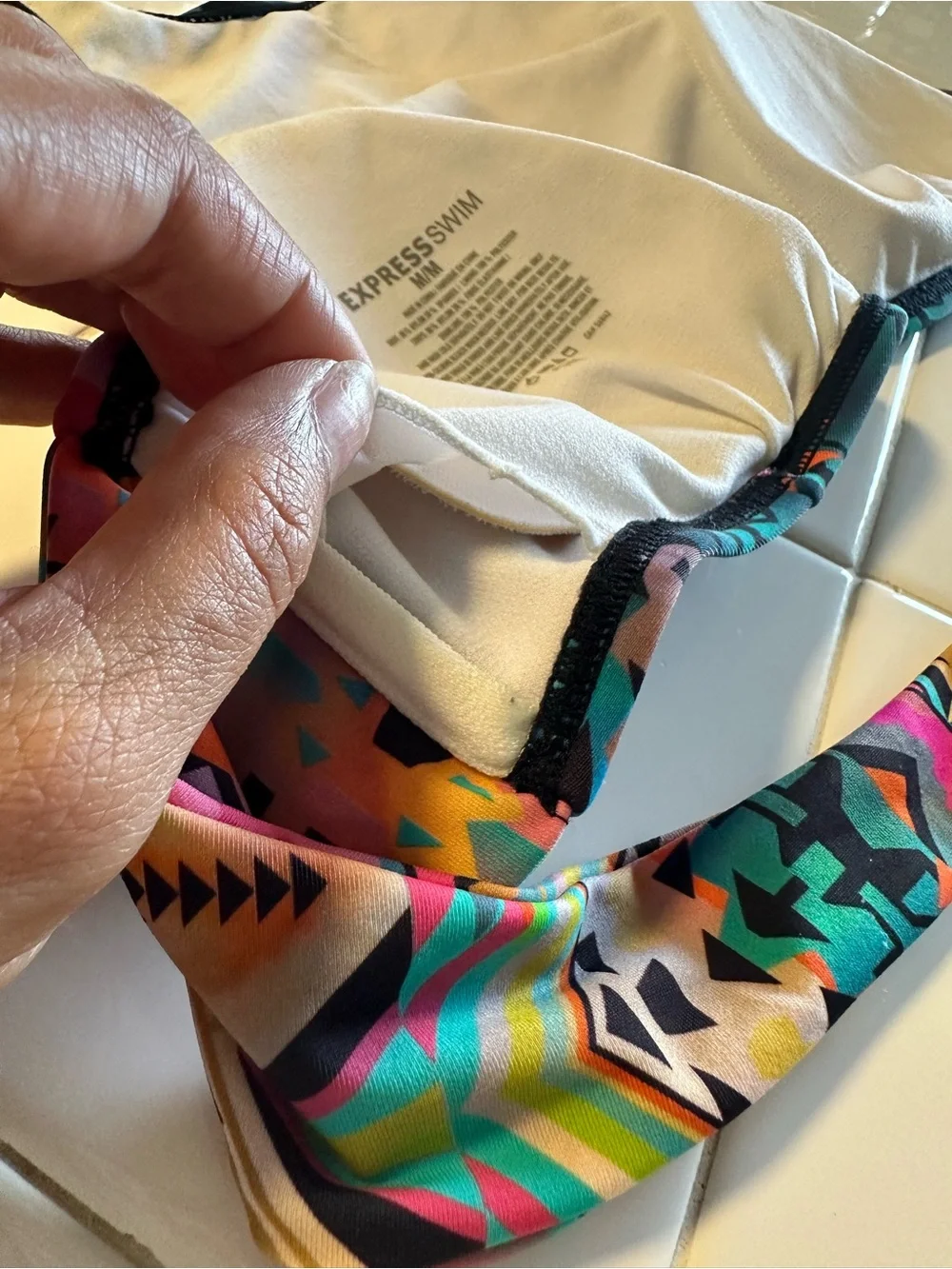 Multi-Color Patterned High-Neck Swim Top - Picture 8 of 10